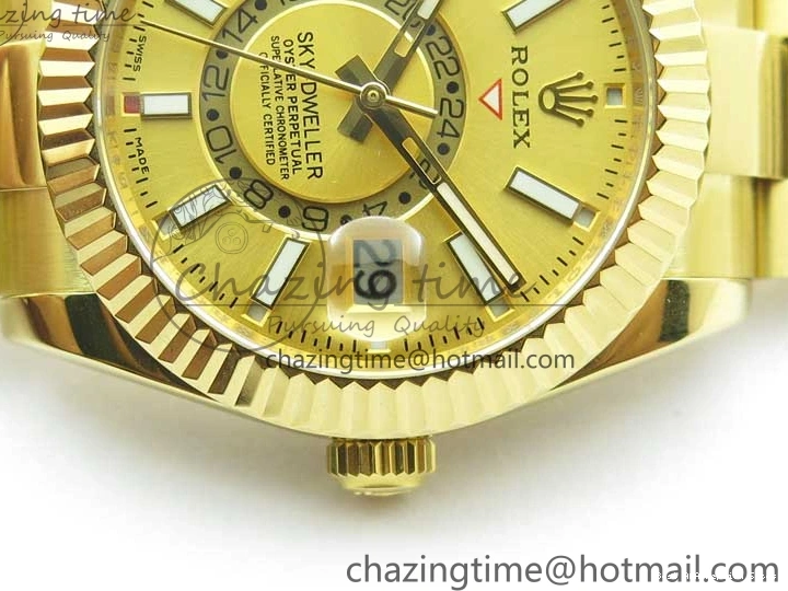 Best AAA Replica Sites YG 326934 Sky-Dweller YG on TravelReady Bracelet 2785 Dial A23J Gold AIF to 1217